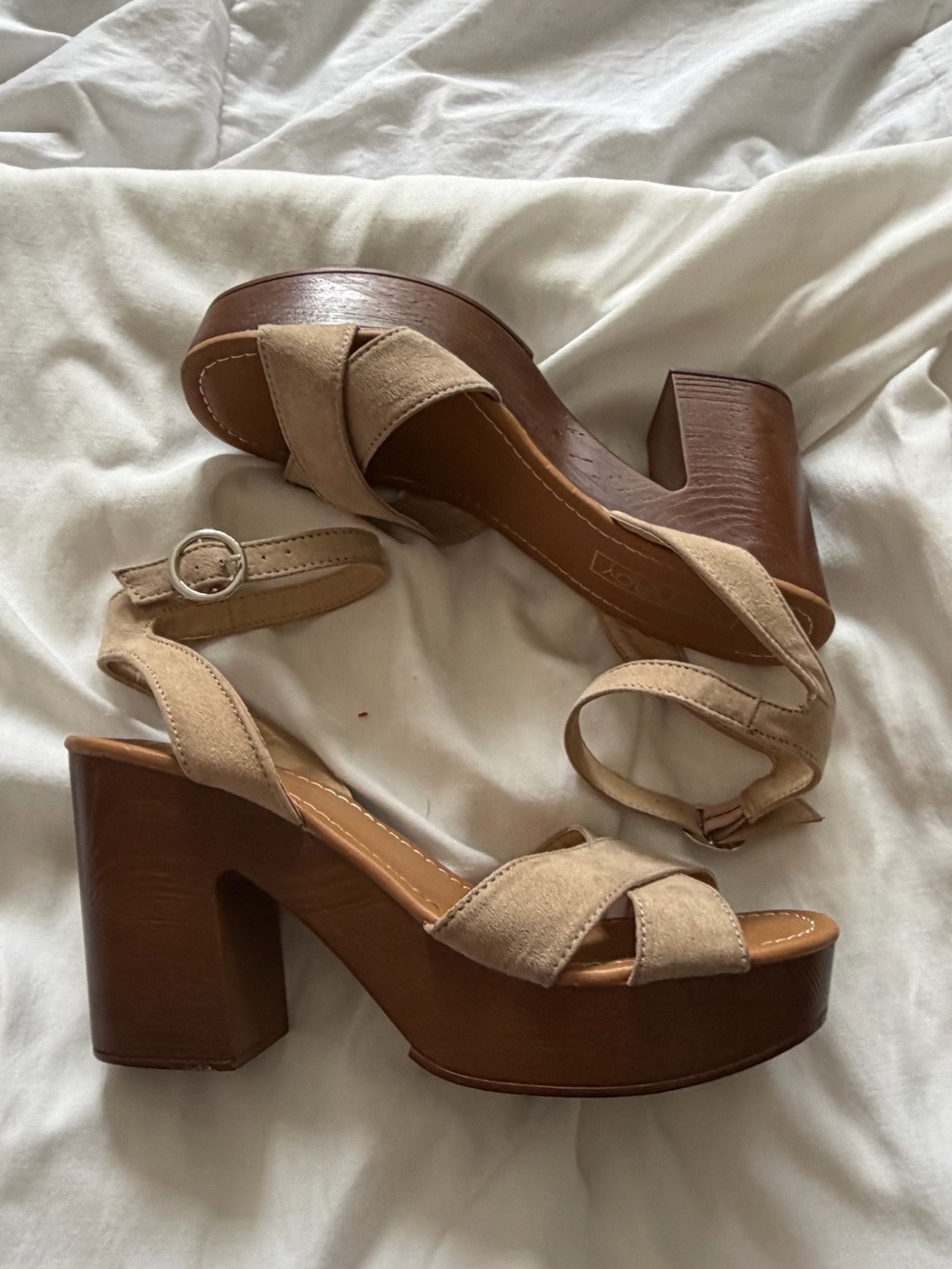 Princess Polly Tan Suede Platform Sandals with Block Heel